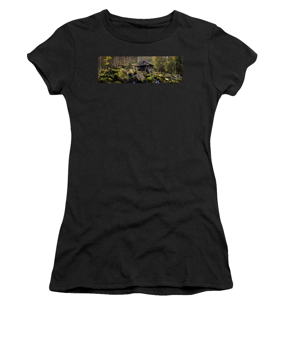 Panorama Women's T-Shirt featuring the photograph Mill at a Brook Panorama by Sabine Jacobs