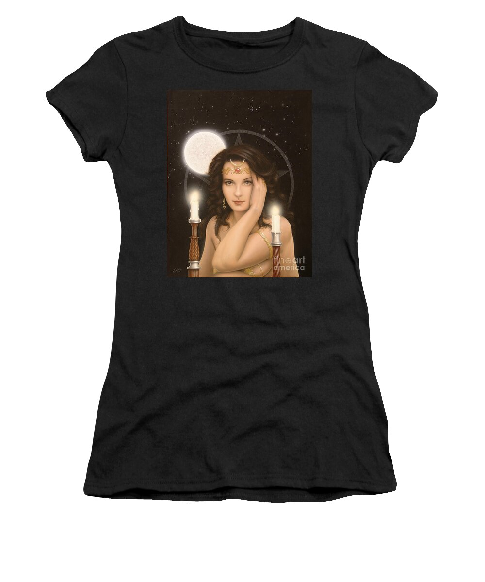 Paintings Women's T-Shirt featuring the painting Moon Priestess by John Silver