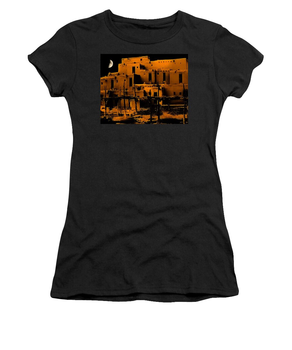 Moon Women's T-Shirt featuring the photograph Moon Rise at the Pueblo by Terry Fiala