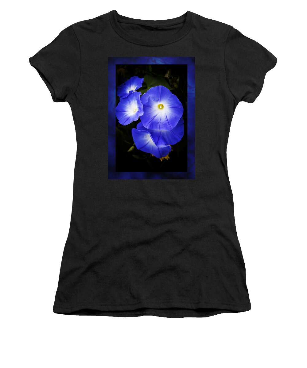 Morning Glory Women's T-Shirt featuring the photograph Moonglow on blue by Jeff Folger