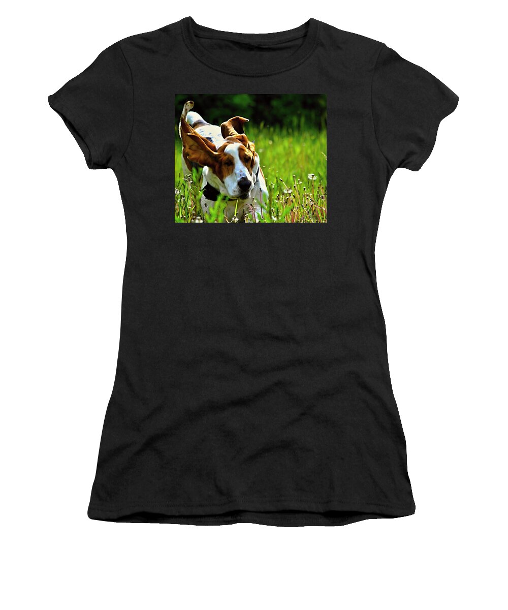 Dog Photo Women's T-Shirt featuring the photograph Basset Hound running 2 by Marysue Ryan