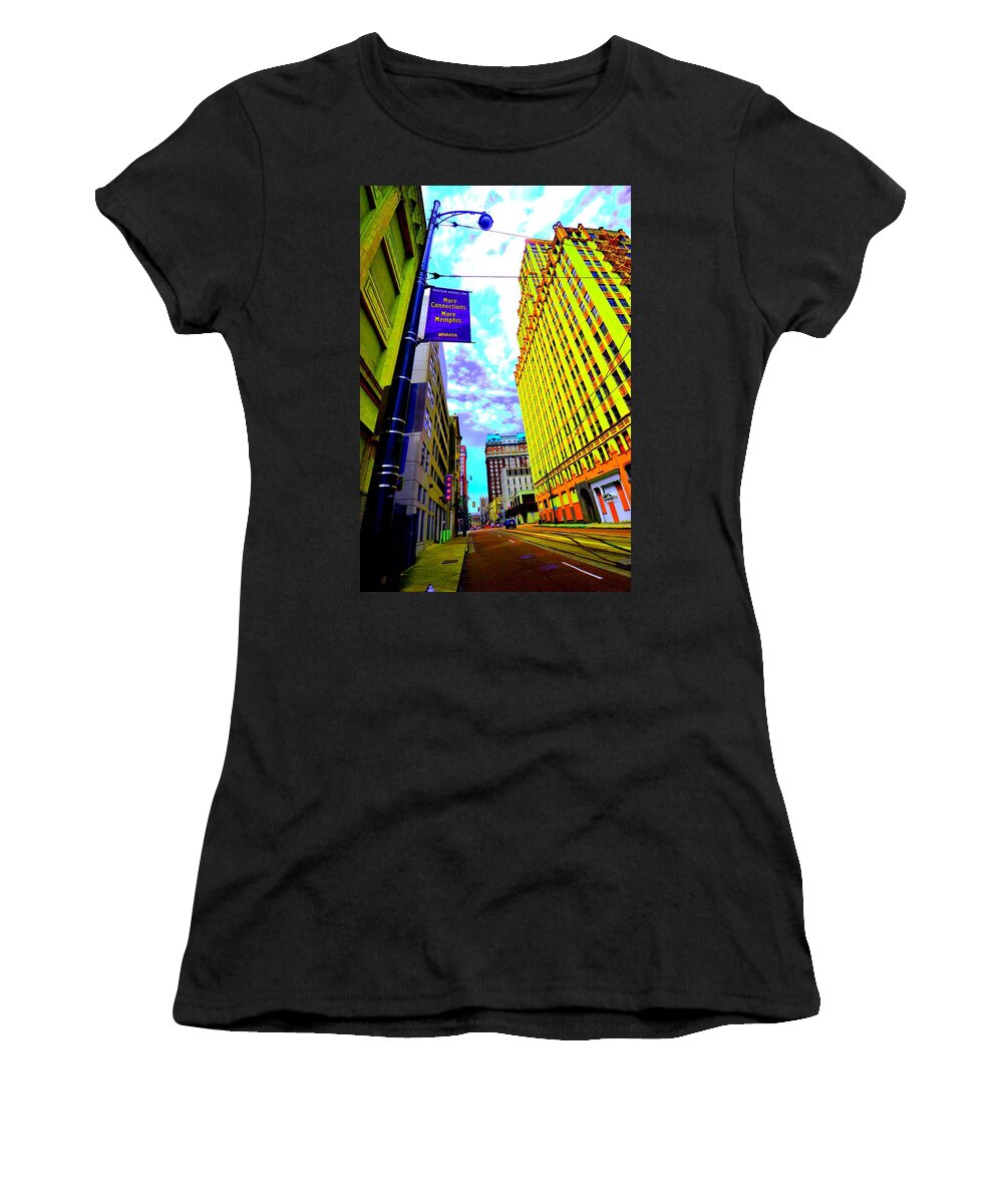  Women's T-Shirt featuring the photograph More Memphis on Monroe by D Justin Johns
