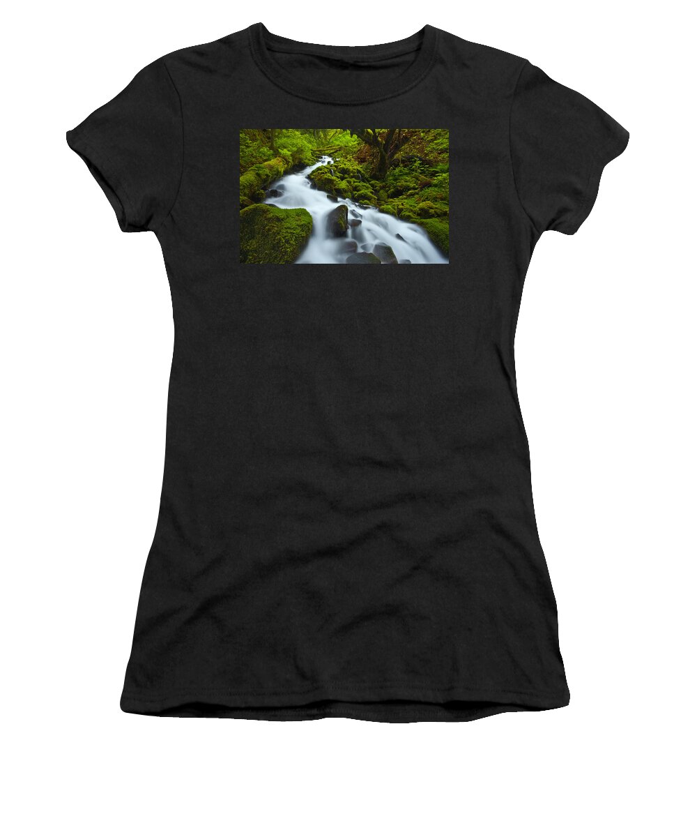Lush Women's T-Shirt featuring the photograph Mossy Creek Cascade by Darren White