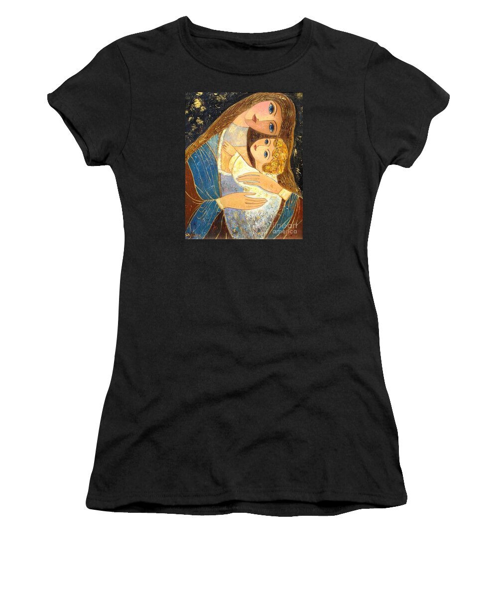 Mother And Golden Haired Child Women's T-Shirt featuring the painting Mother and Golden Haired Child by Shijun Munns
