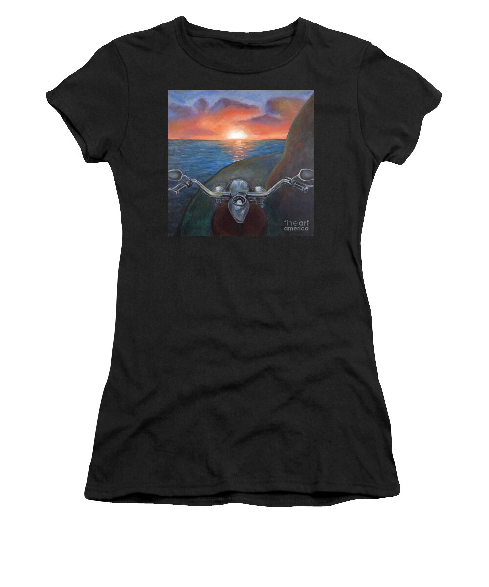 Motorcycle Women's T-Shirt featuring the painting Motorcycle Sunset by Samantha Geernaert