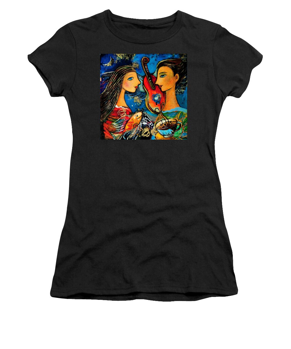 Shijun Women's T-Shirt featuring the painting Music Lovers by Shijun Munns