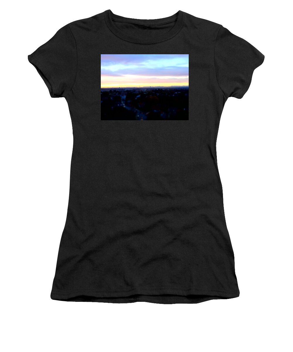 Munich Women's T-Shirt featuring the photograph Mystical Munich Skyline with Alps during Sunset II by M Bleichner