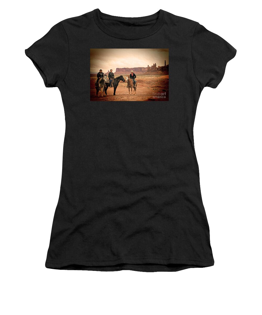 Red Soil Women's T-Shirt featuring the photograph Navajo Riders by Jim Garrison