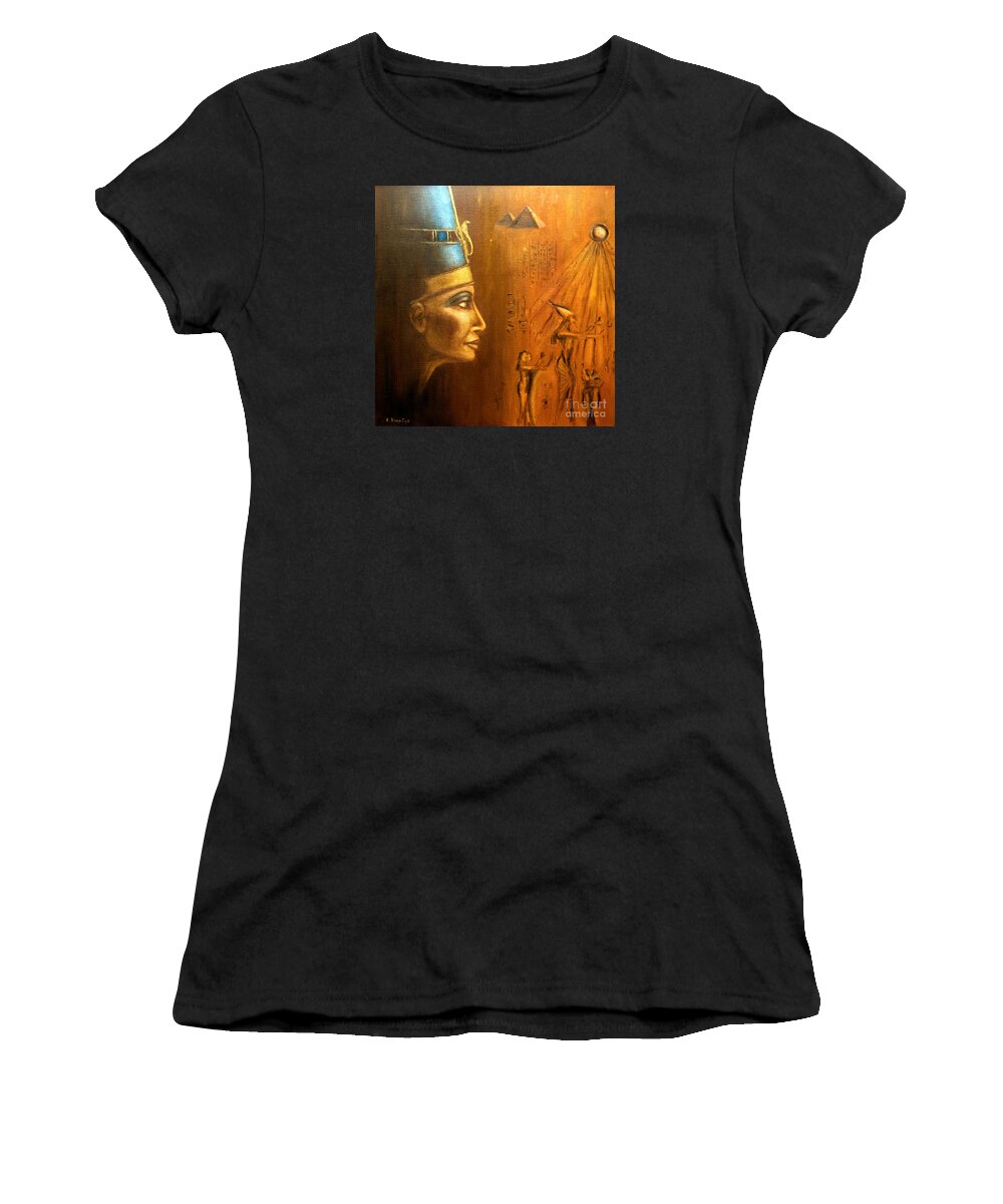 Queen Of Egypt Women's T-Shirt featuring the painting Nefertiti by Arturas Slapsys