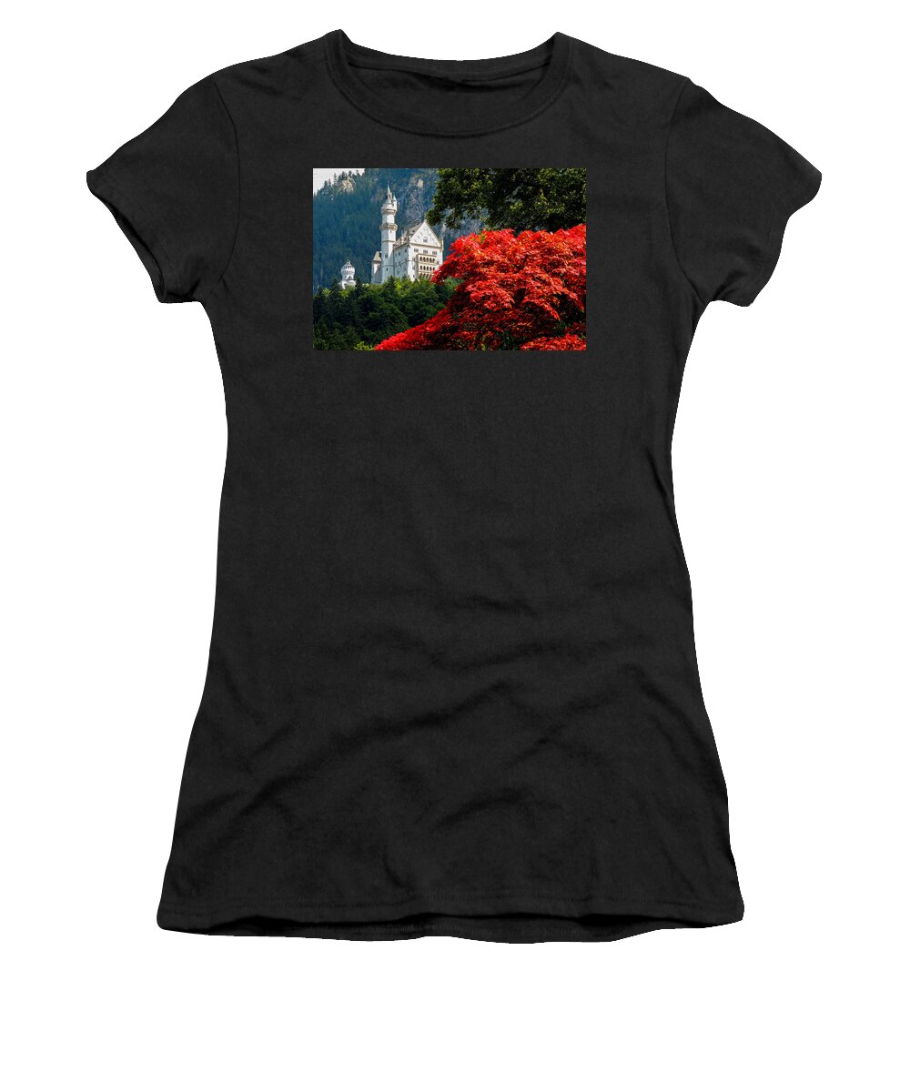 Europe Women's T-Shirt featuring the photograph Neuschwanstein Castle with Red Foliage by Marilyn Burton