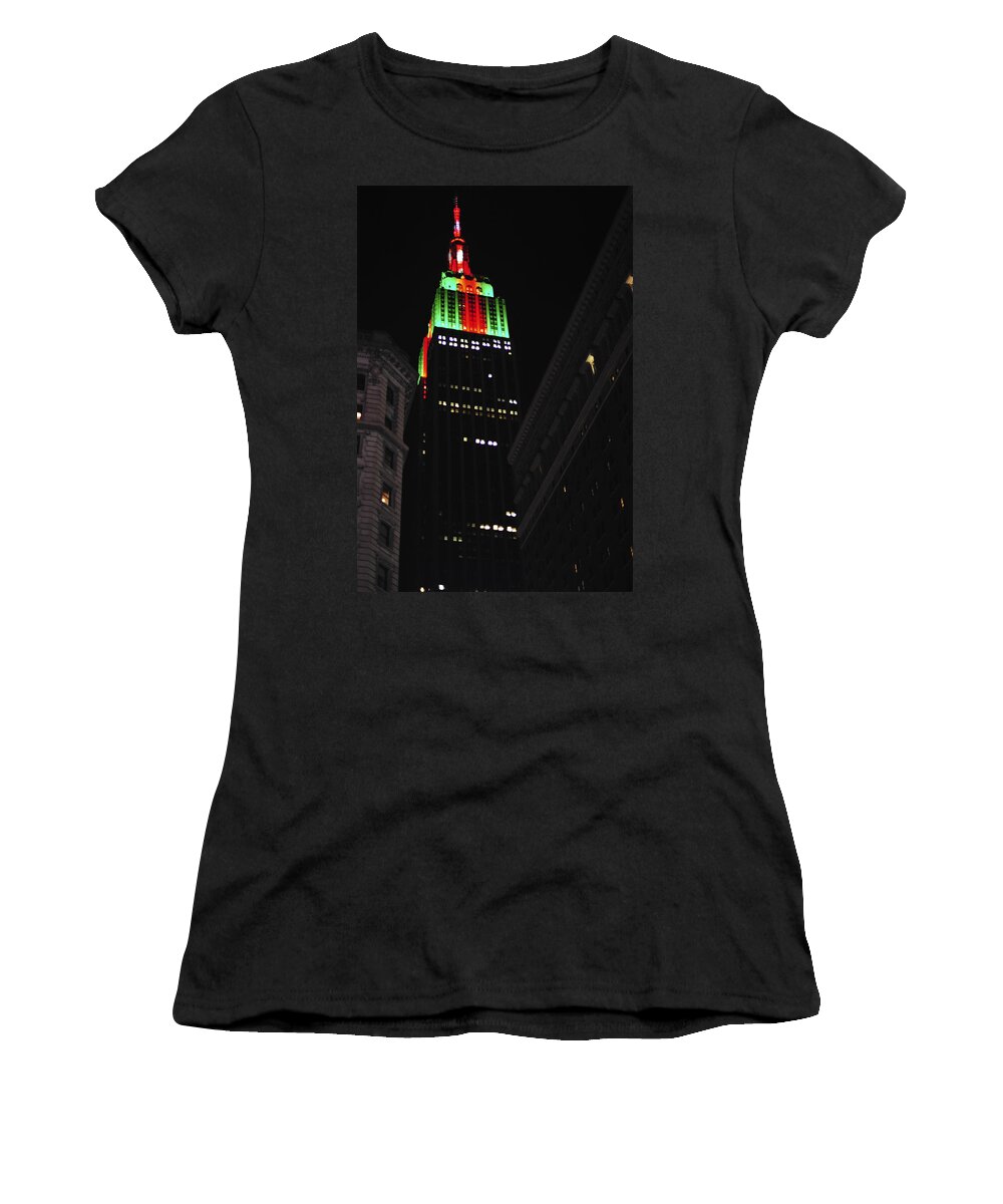 New York City Christmas Empire State Building Women's T-Shirt featuring the photograph New York City Christmas Empire State Building by Terry DeLuco