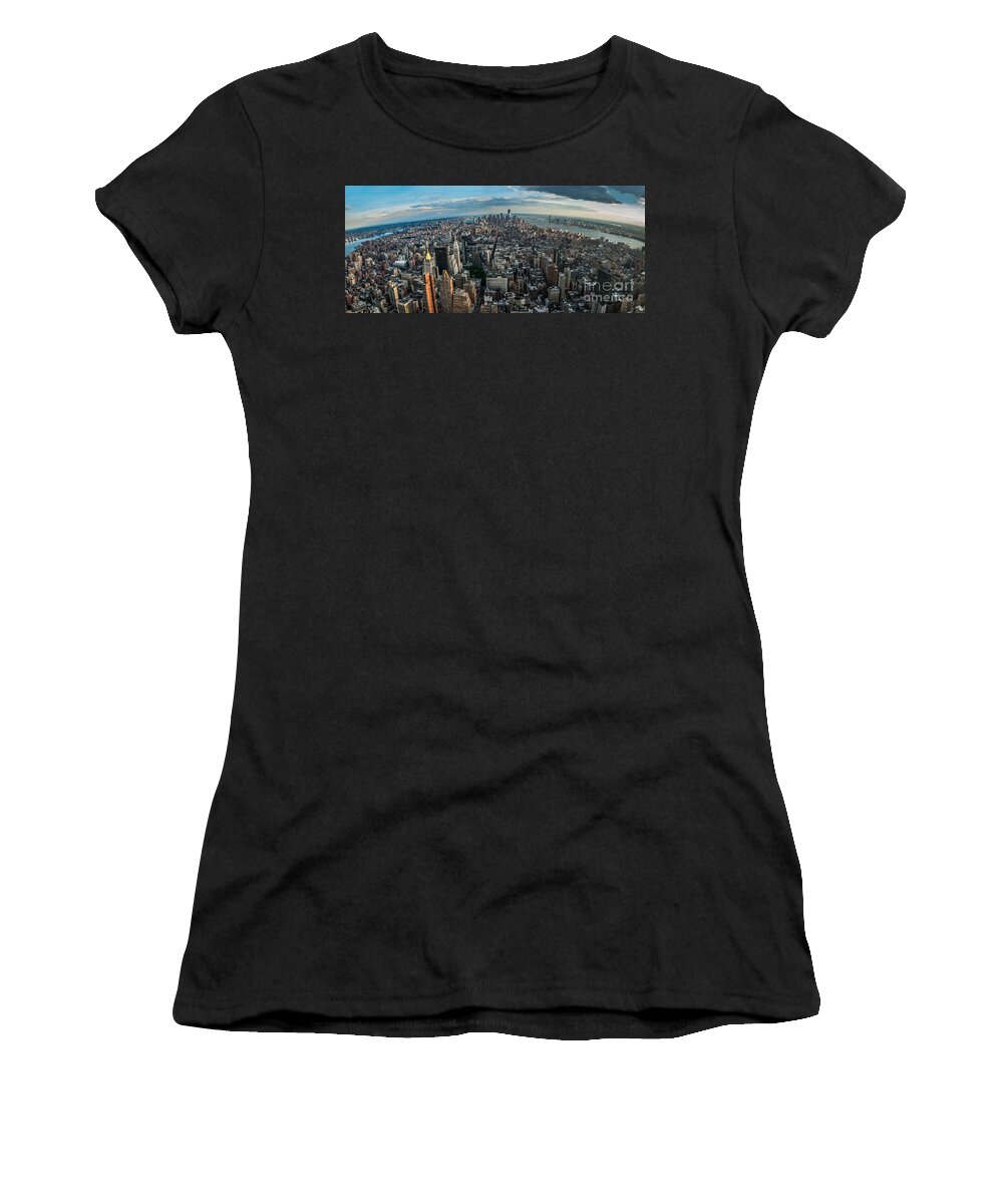 Manhatten Women's T-Shirt featuring the photograph New York from a birds eyes - fisheye by Hannes Cmarits