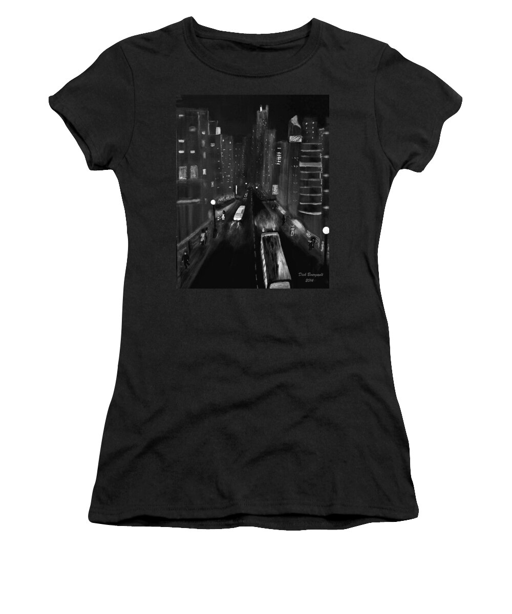 Night Women's T-Shirt featuring the painting Night City Scape by Dick Bourgault