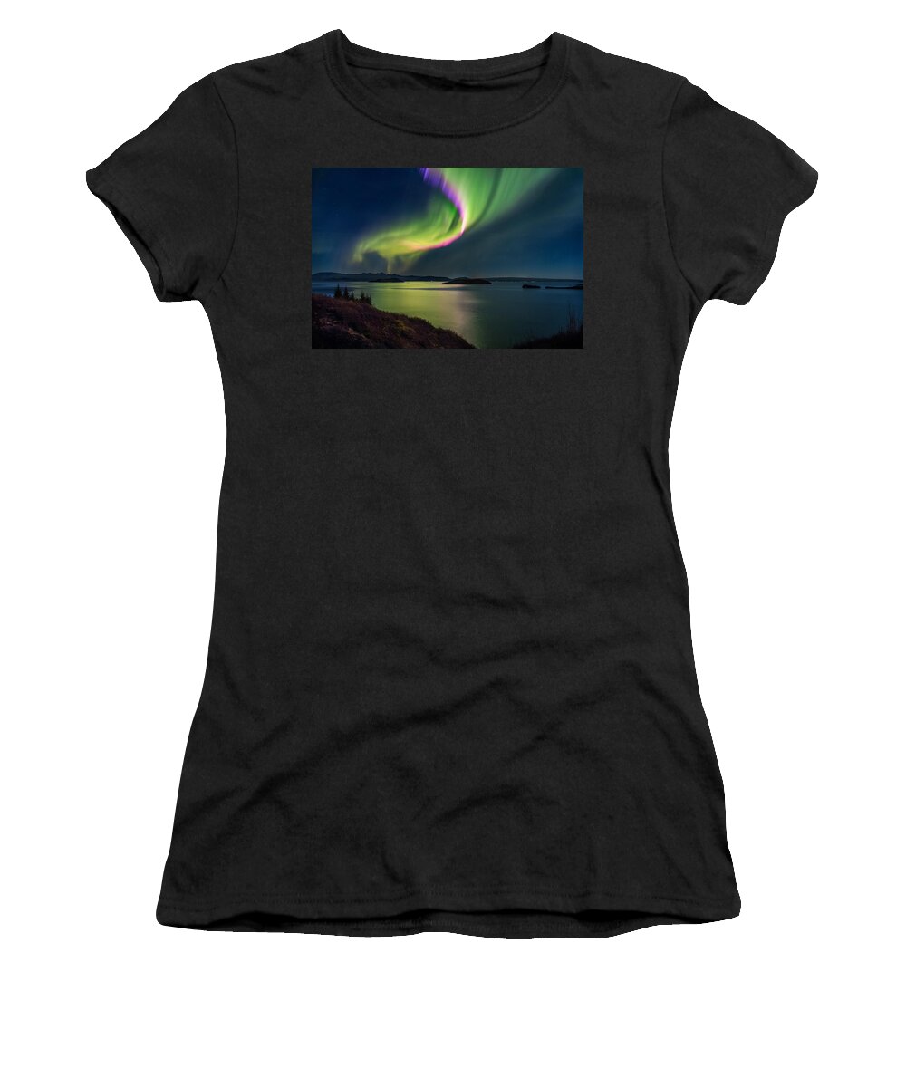 Photography Women's T-Shirt featuring the photograph Northern Lights Over Thingvallavatn Or by Panoramic Images