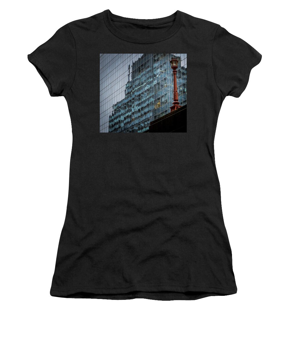 New York Women's T-Shirt featuring the photograph NY Reflections with Lamp by Jean Noren