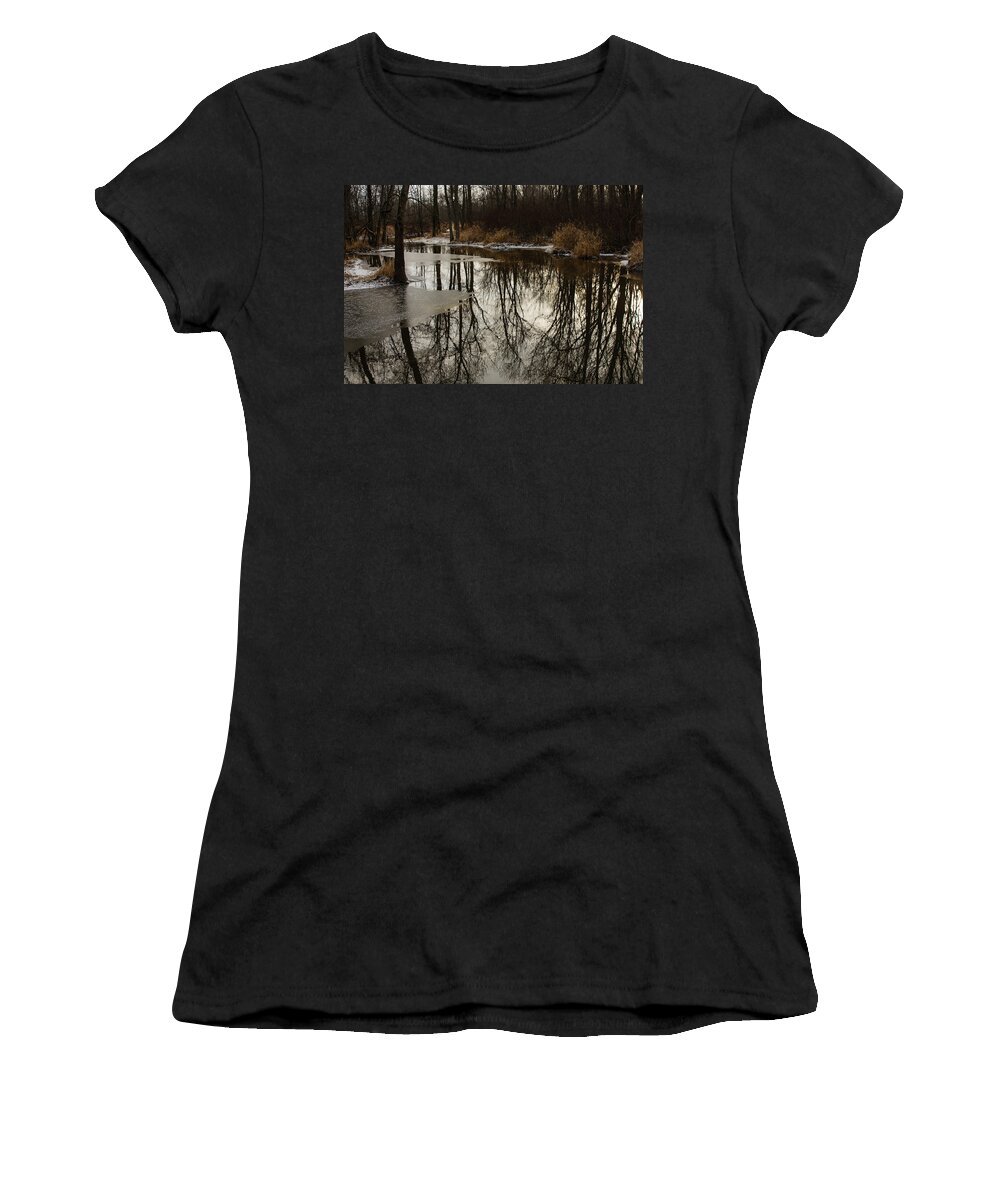 Reflections Women's T-Shirt featuring the photograph Of Trees and Mirrors - Prince Edward County Forest by Georgia Mizuleva
