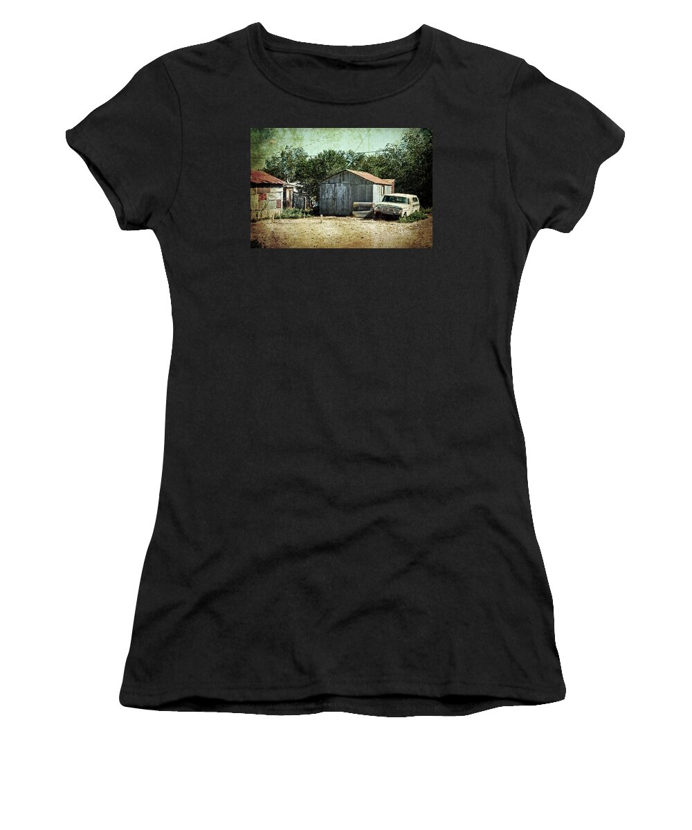 Car Women's T-Shirt featuring the photograph Old garage and car in Seligman by RicardMN Photography