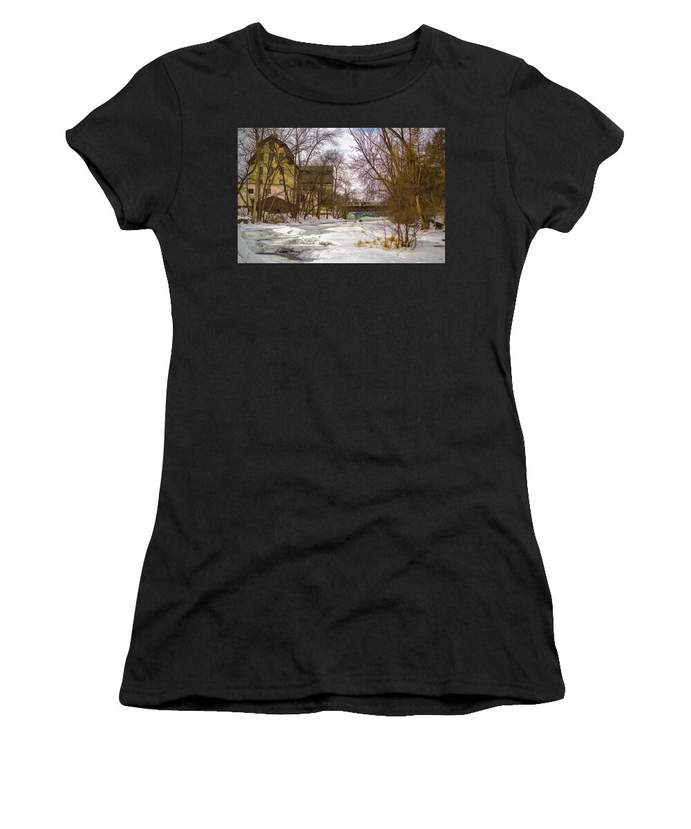 Mill Women's T-Shirt featuring the photograph Old Mill Winter by James Meyer
