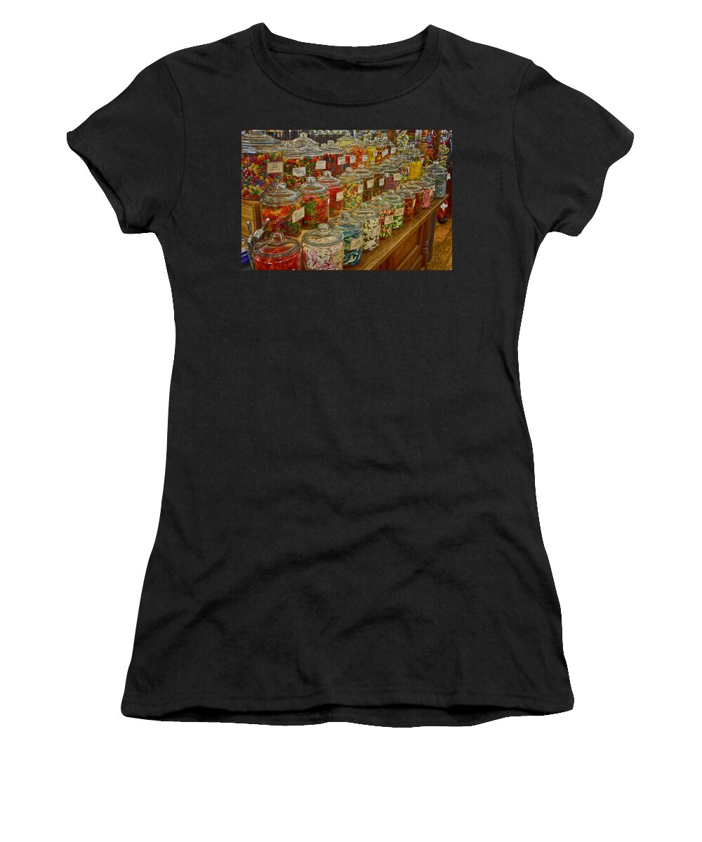 Old Village Mercantile Women's T-Shirt featuring the photograph Old Village Mercantile Caledonia MO Candy Jars DSC04014 by Greg Kluempers
