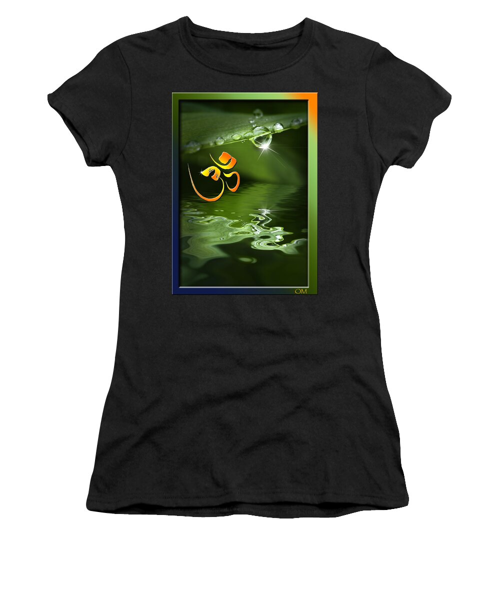 Om Women's T-Shirt featuring the mixed media Om on green with dew drop by Peter V Quenter