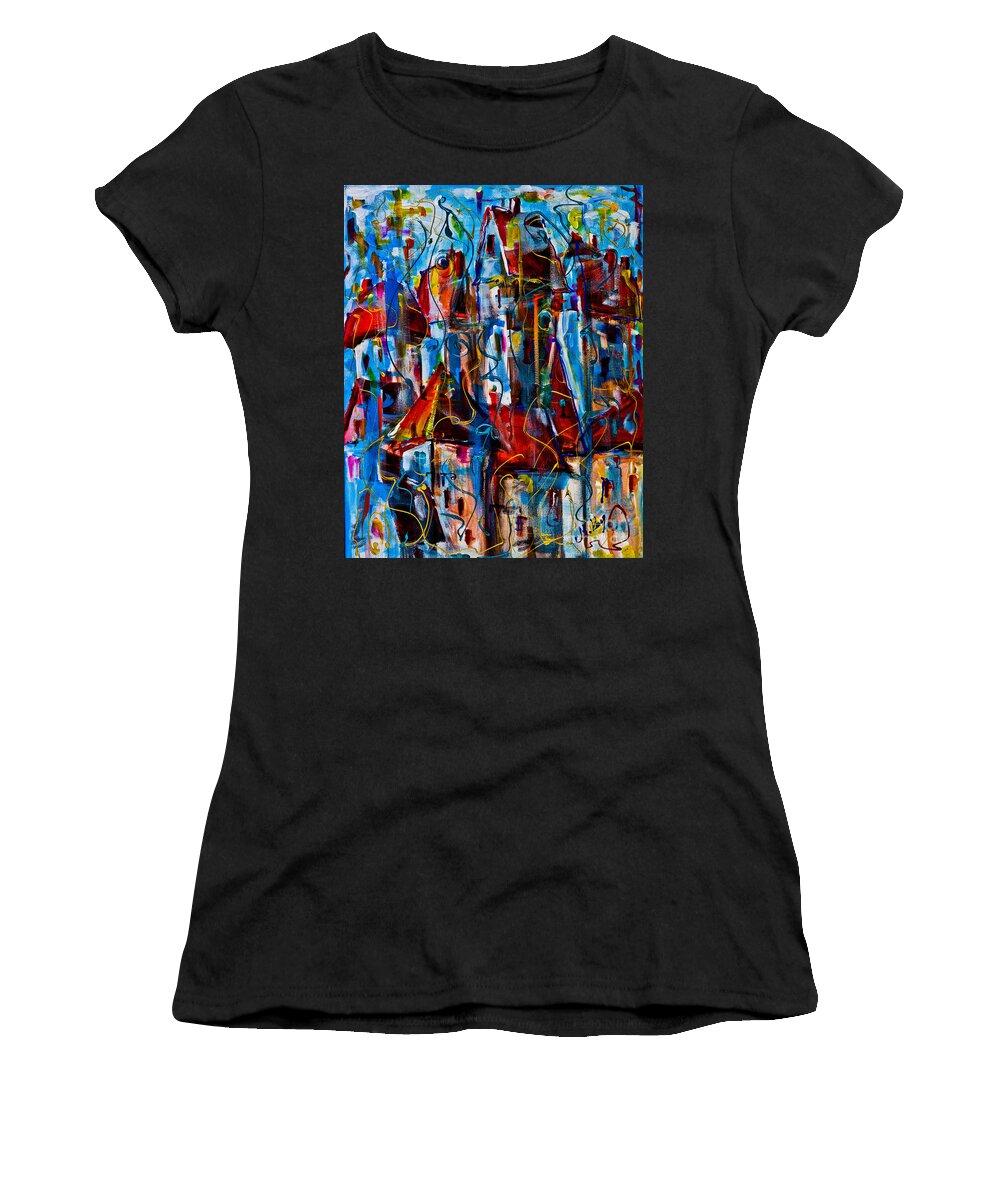 Acrylic On Canvas Women's T-Shirt featuring the painting One Happy Town by Maxim Komissarchik
