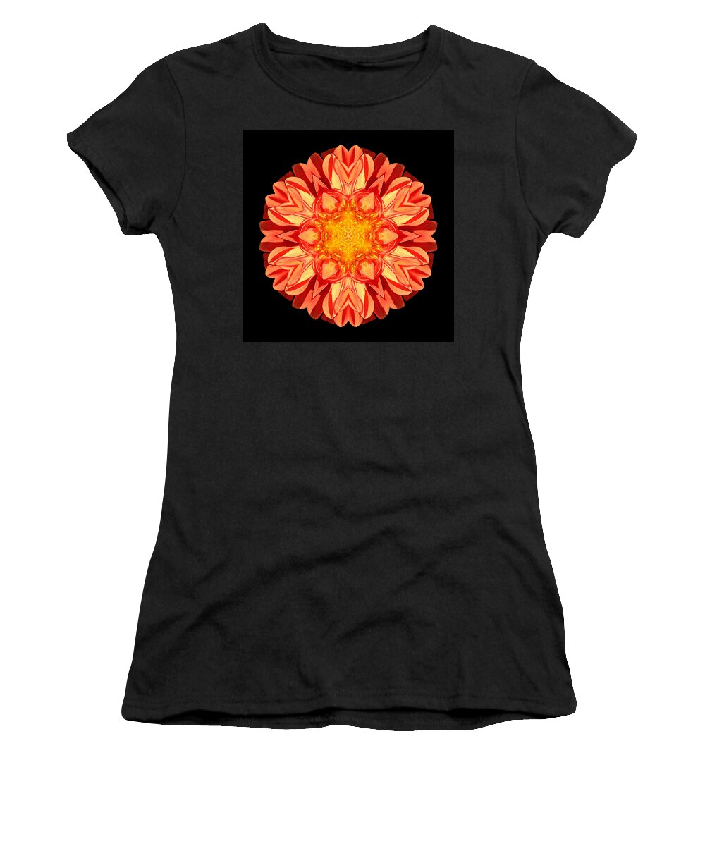 Flower Women's T-Shirt featuring the photograph Orange Dahlia Flower Mandala by David J Bookbinder