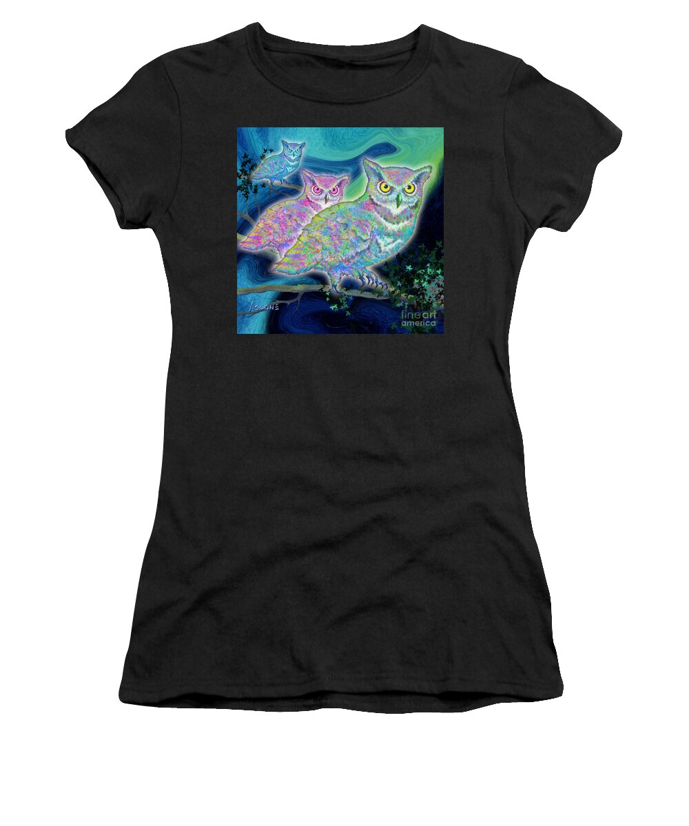 Owls At Midnight Women's T-Shirt featuring the painting Owls at Midnight Square by Teresa Ascone