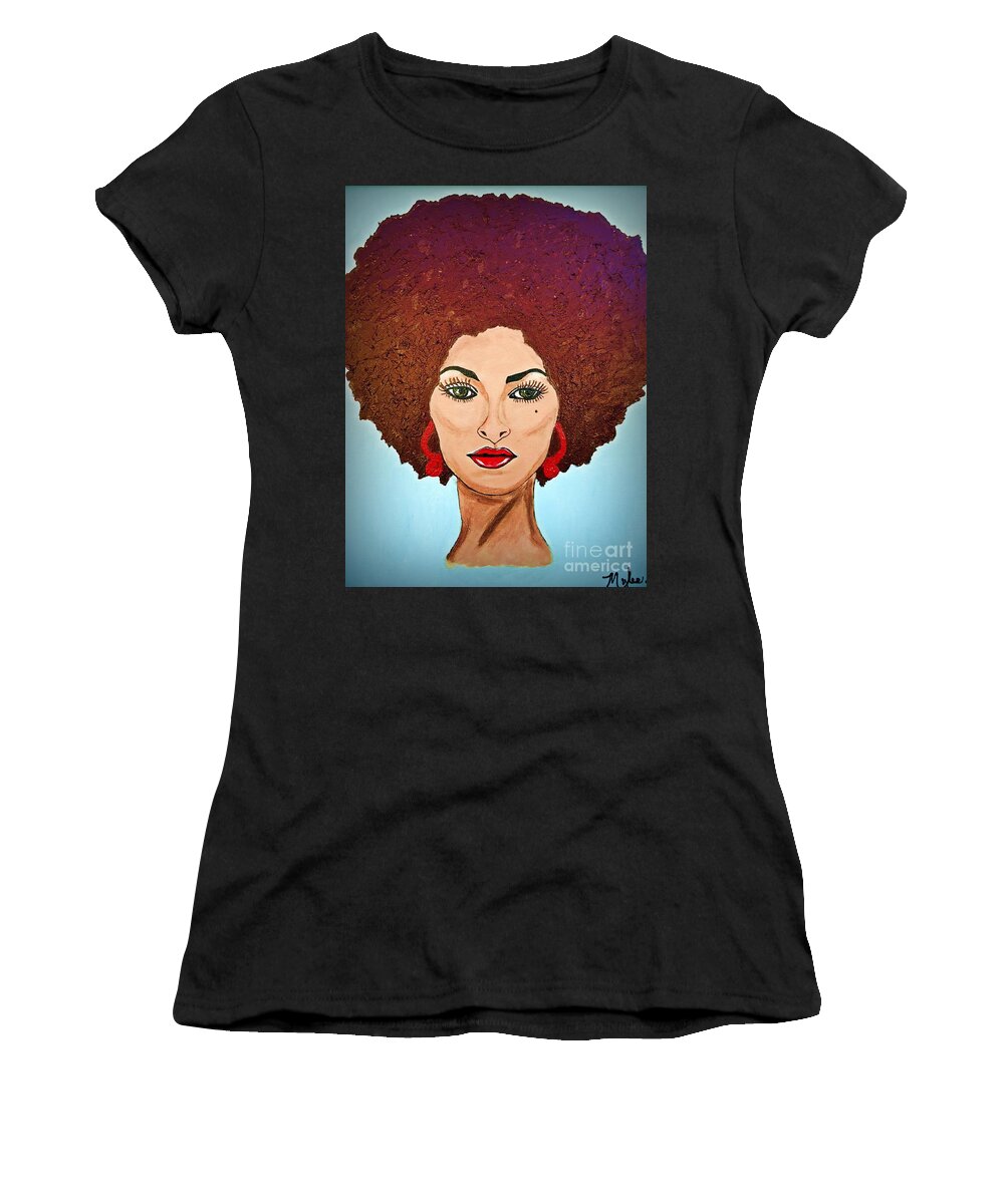 Pam Grier Women's T-Shirt featuring the painting Pam Grier c1970 the original Diva by Saundra Myles