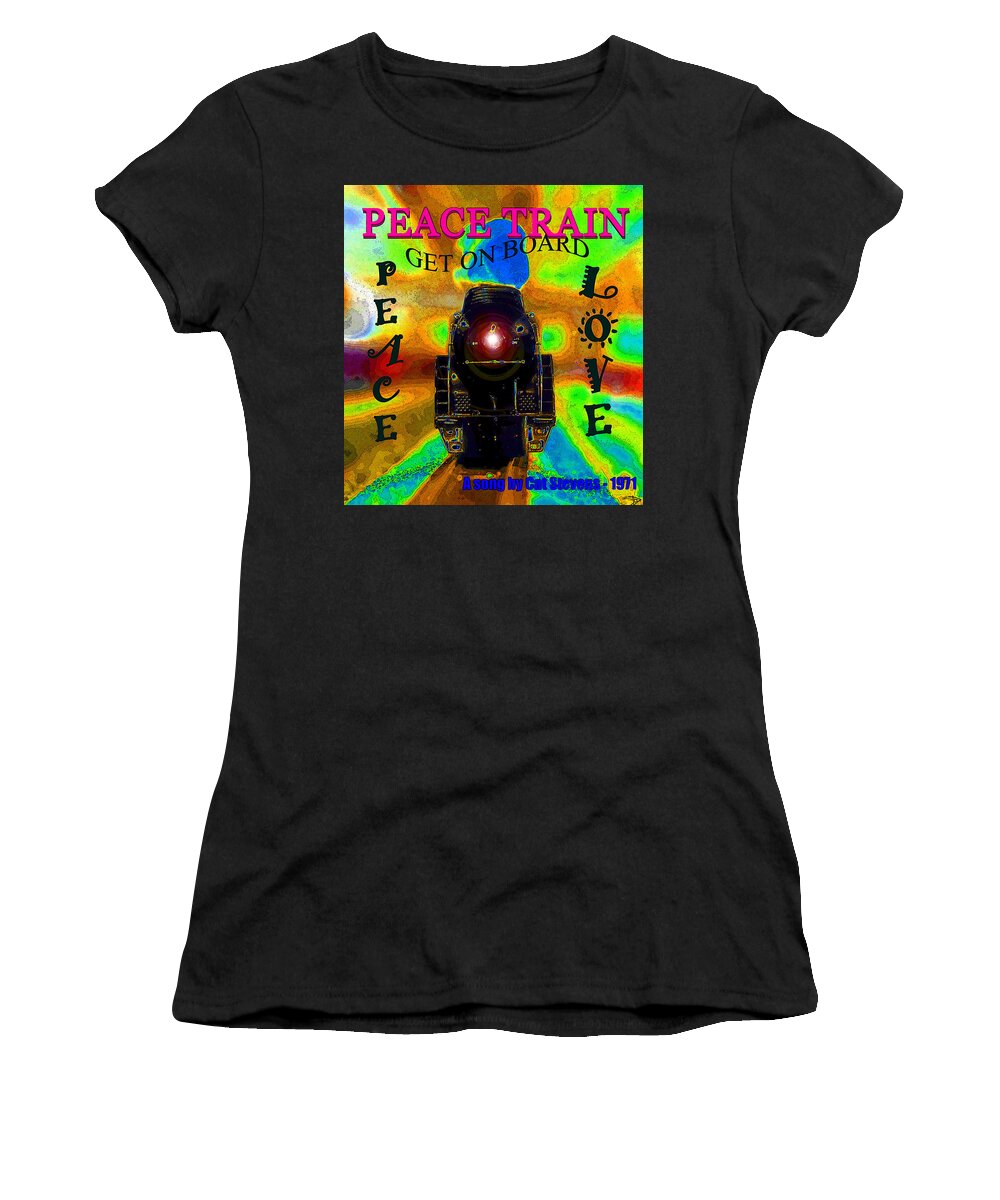 Peace Train Women's T-Shirt featuring the painting Peace Train a song by Cat Stevens by David Lee Thompson