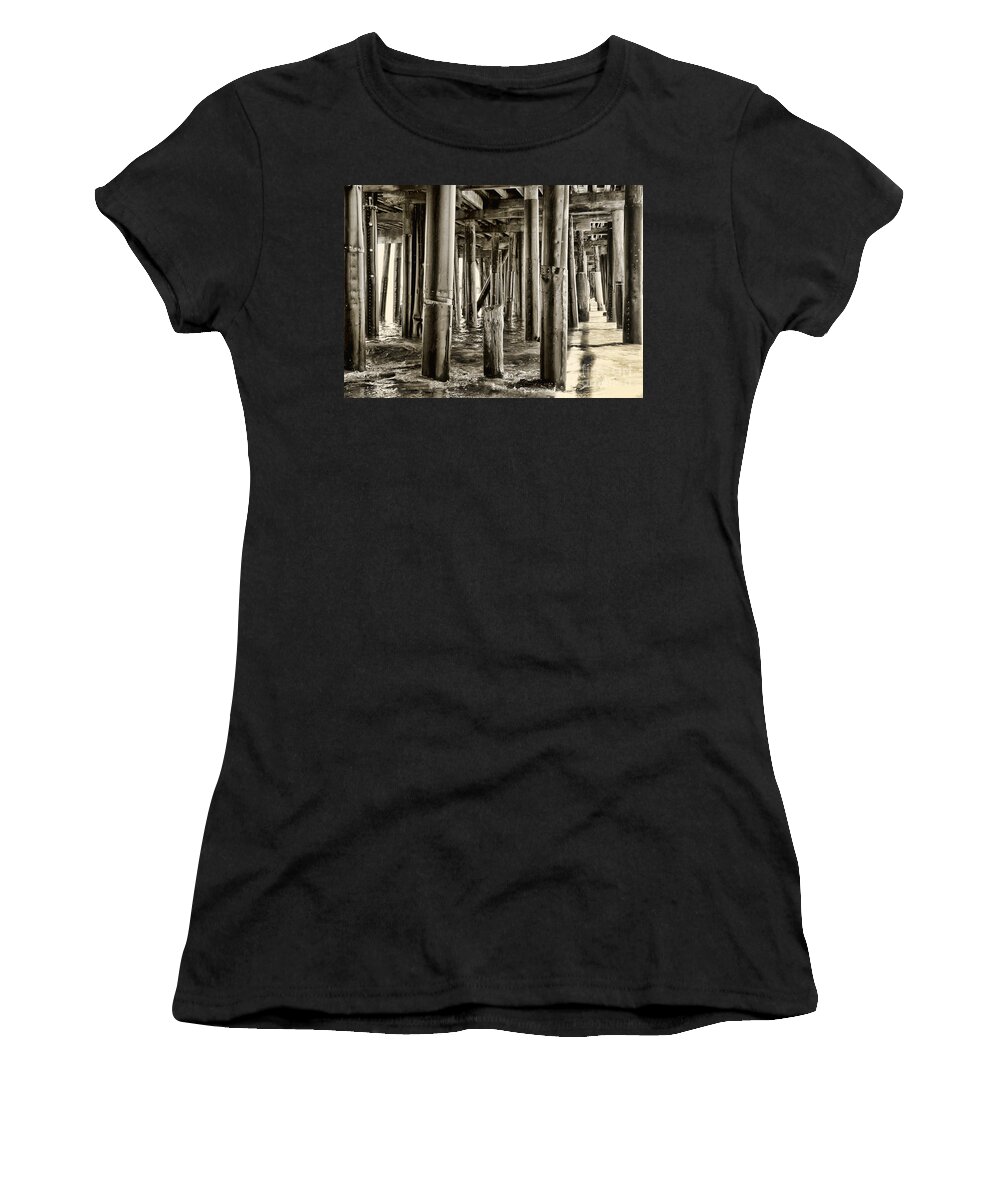 Boardwalk Women's T-Shirt featuring the photograph Peeking Under the Pier By Diana Sainz by Diana Raquel Sainz