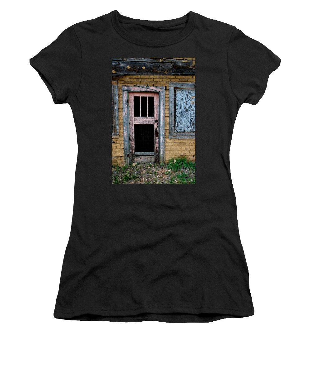 New Mexico Women's T-Shirt featuring the photograph Pink Door by Ron Weathers