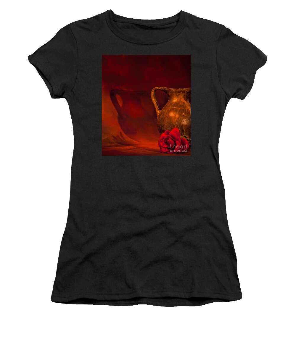 Still Women's T-Shirt featuring the photograph Pitcher and Rose by Les Palenik