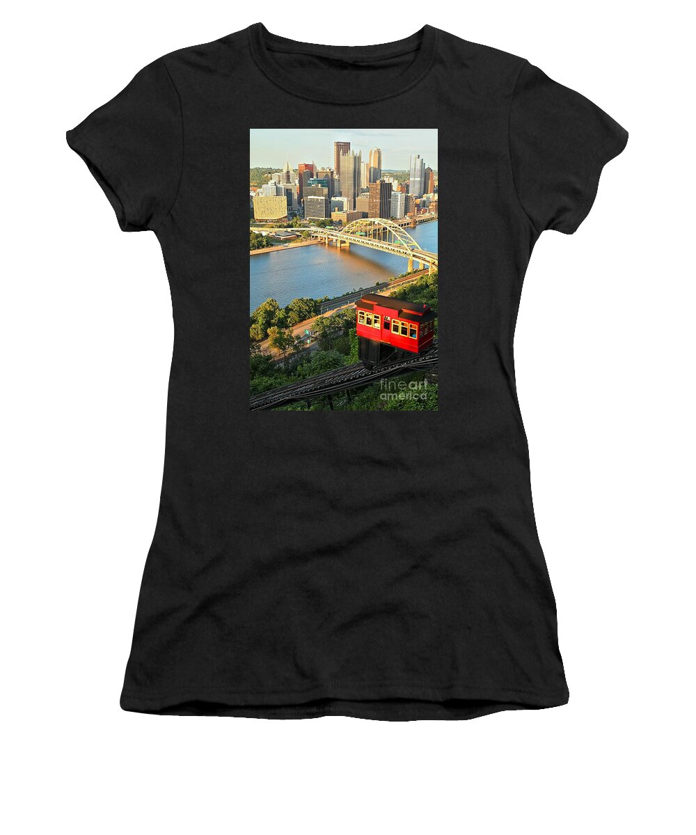 Duquesne Incline Women's T-Shirt featuring the photograph Pittsburgh Duquesne Incline by Adam Jewell