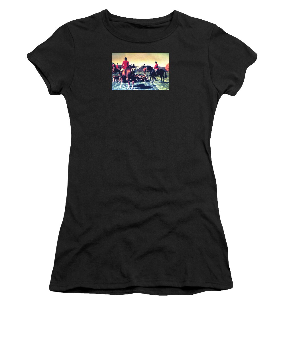 Foxhunting Women's T-Shirt featuring the photograph Plum Run Hunt Opening Day by Angela Davies