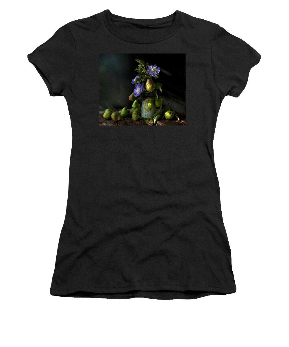 Chiaroscuro Women's T-Shirt featuring the photograph Poires Et Fleurs by Theresa Tahara