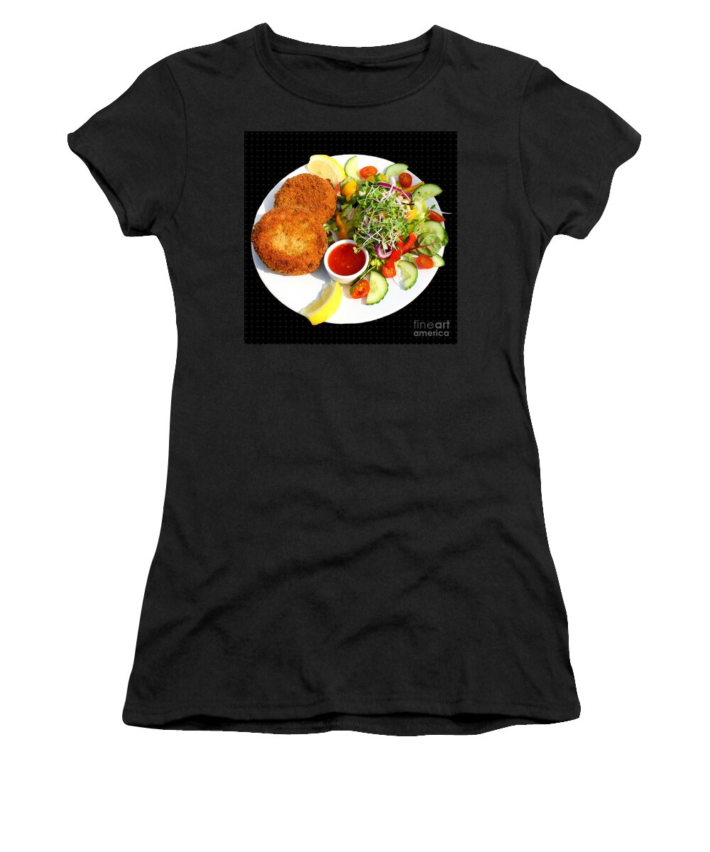 Crab Cakes Women's T-Shirt featuring the photograph Polpeor Cafe Crab Cake Salad by Terri Waters