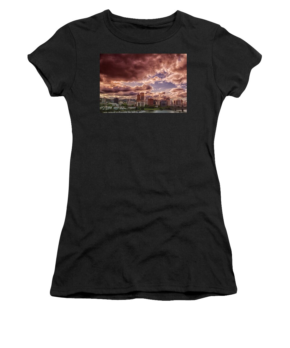 Portland Women's T-Shirt featuring the photograph Portland skyline by Eti Reid