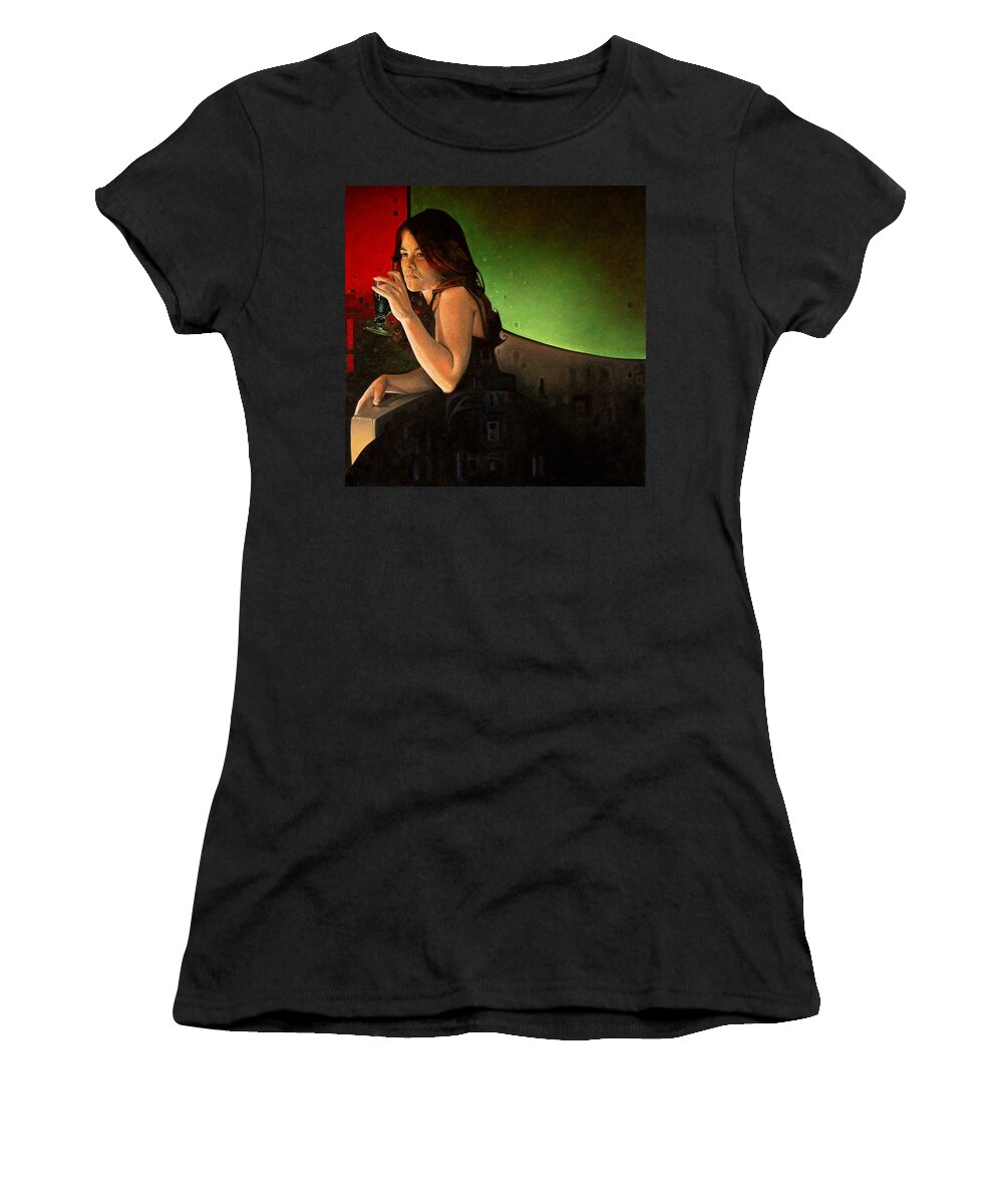 Portrait Women's T-Shirt featuring the painting Portrait of Sherry Reminiscing by T S Carson
