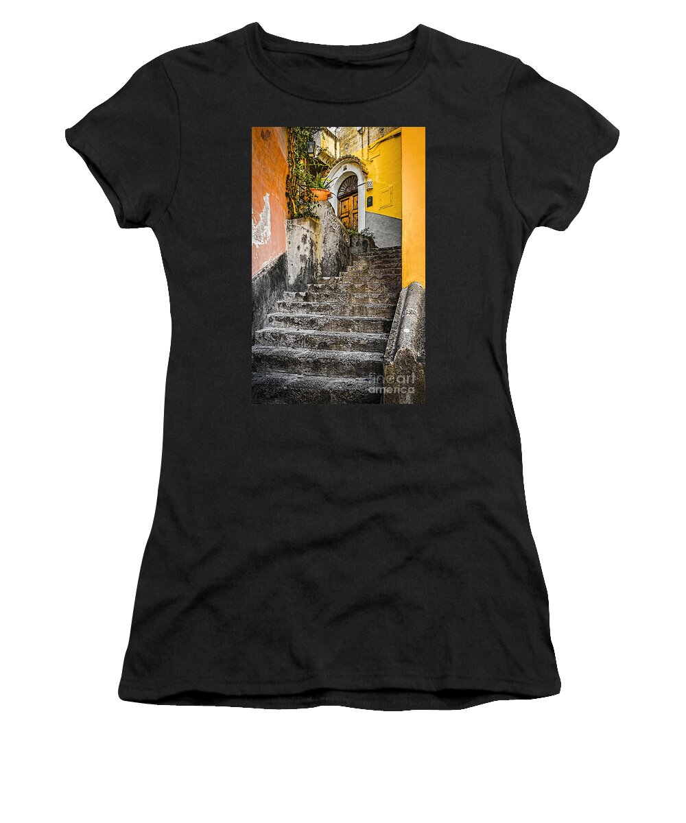 Positano Women's T-Shirt featuring the photograph Positano Steps by Paul and Helen Woodford