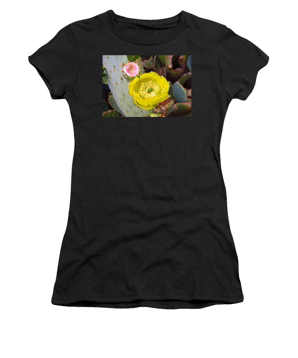 Prickly Pear Women's T-Shirt featuring the photograph Prickly Pear Flower and Fruit by Robert Meyers-Lussier