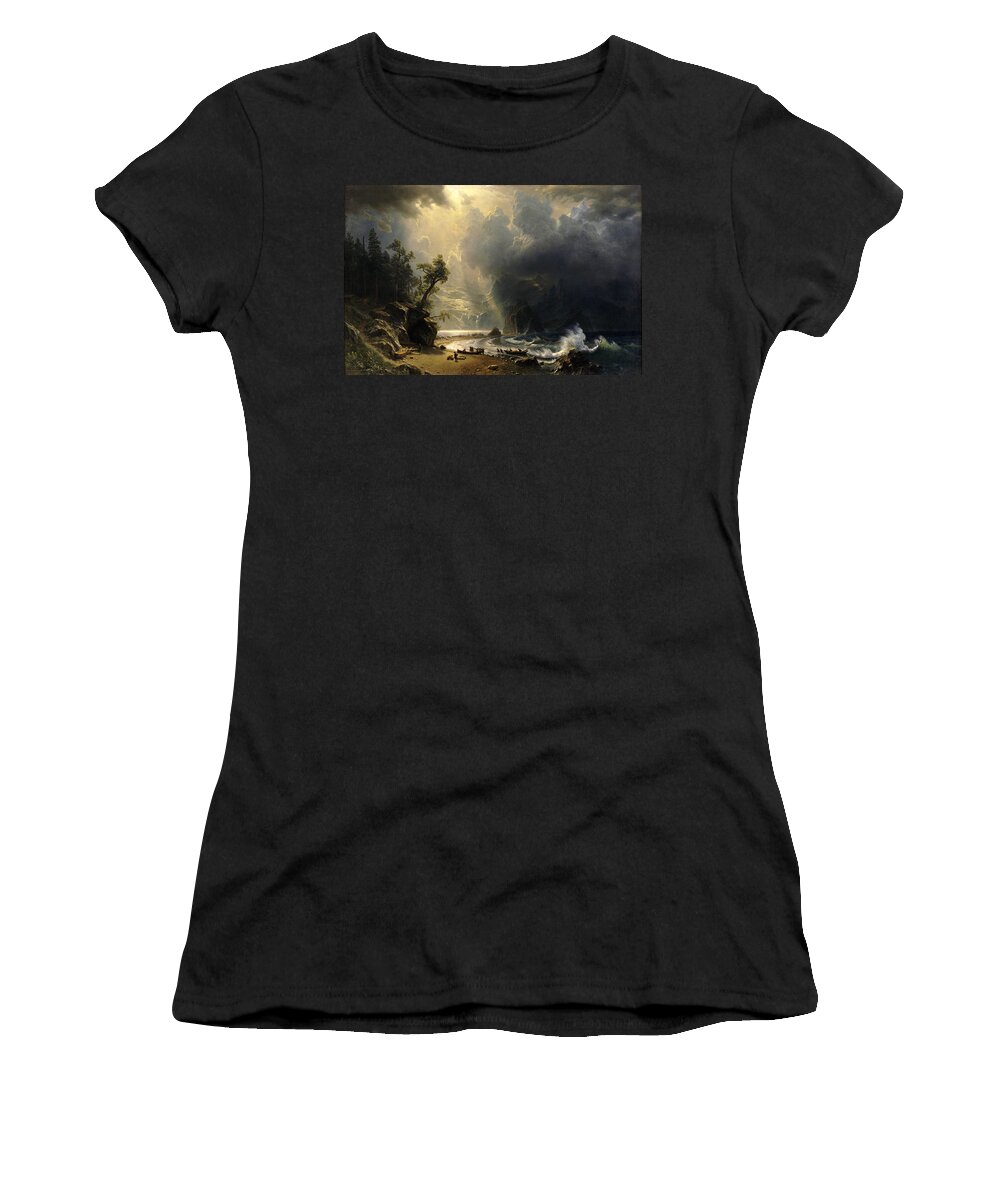 Albert Bierstadt Women's T-Shirt featuring the painting Puget Sound on the Pacific Coast by Albert Bierstadt