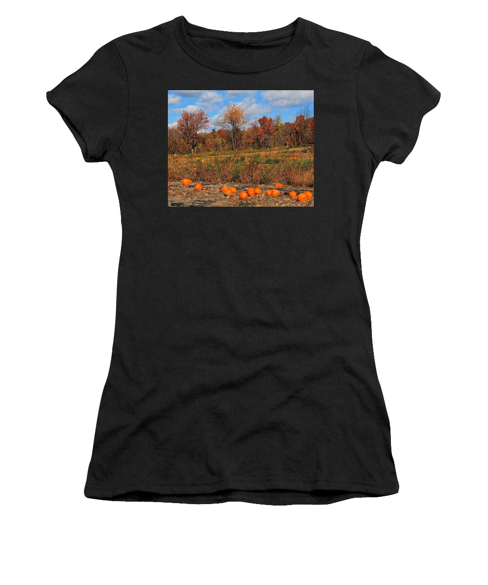 Sterling Ma Women's T-Shirt featuring the photograph Pumpkin Patch at Rota Springs 2 by Michael Saunders