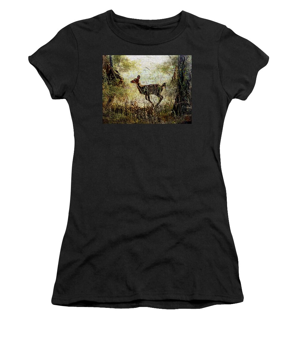 Fawn Women's T-Shirt featuring the photograph Quick by Kathy Bassett