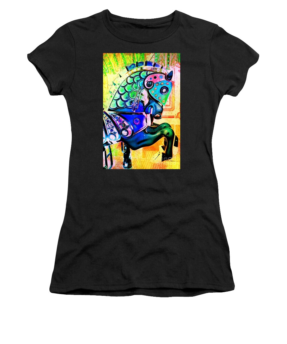 Carousel Women's T-Shirt featuring the digital art Rainbow Carousel Horse by Patty Vicknair