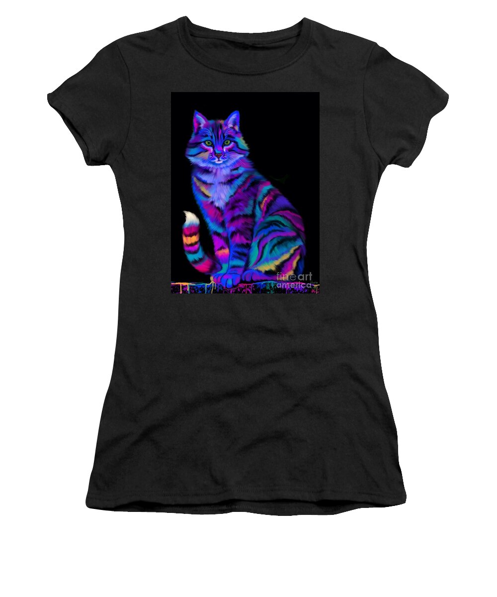 Art Women's T-Shirt featuring the painting Rainbow Painted Tiger Cat by Nick Gustafson