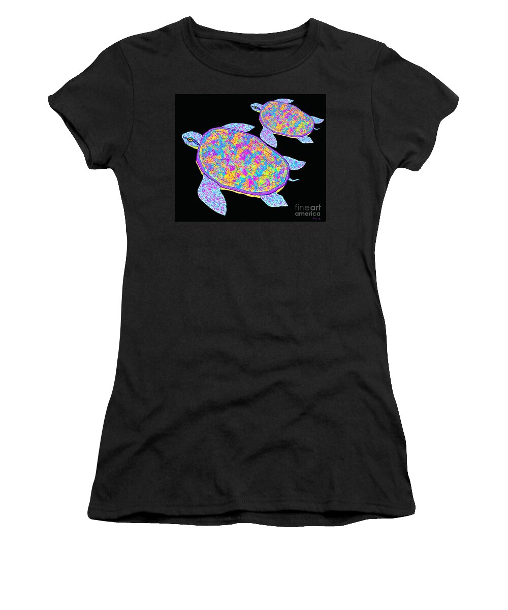 Turtles Women's T-Shirt featuring the digital art Rainbow Sea Turtles by Nick Gustafson