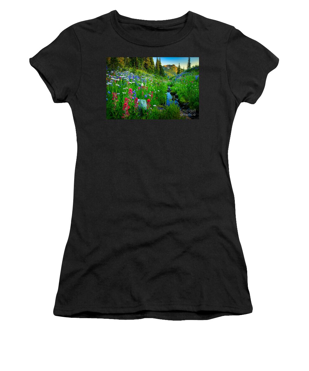 America Women's T-Shirt featuring the photograph Rainier Wildflower Creek by Inge Johnsson