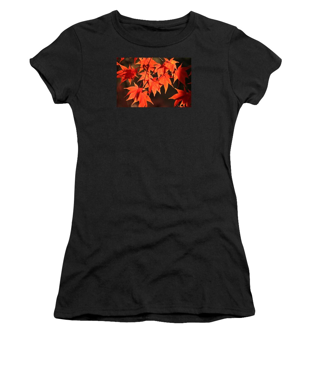 Japanese Maple Tree Women's T-Shirt featuring the photograph Japanese Maple Leaves in Fall by Valerie Collins