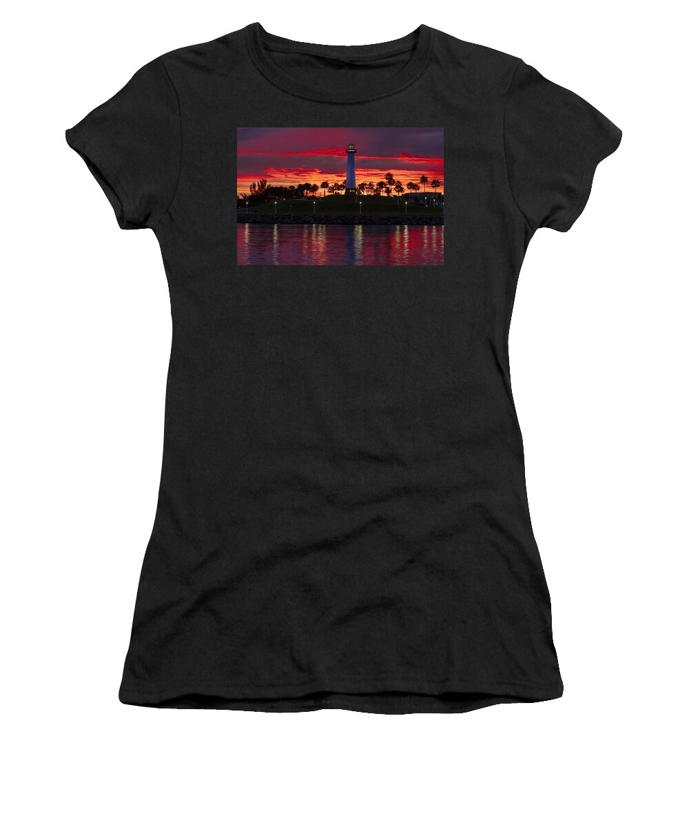 Long Beach Ca Women's T-Shirt featuring the photograph Red Skys at Night Denise Dube Photography by Denise Dube
