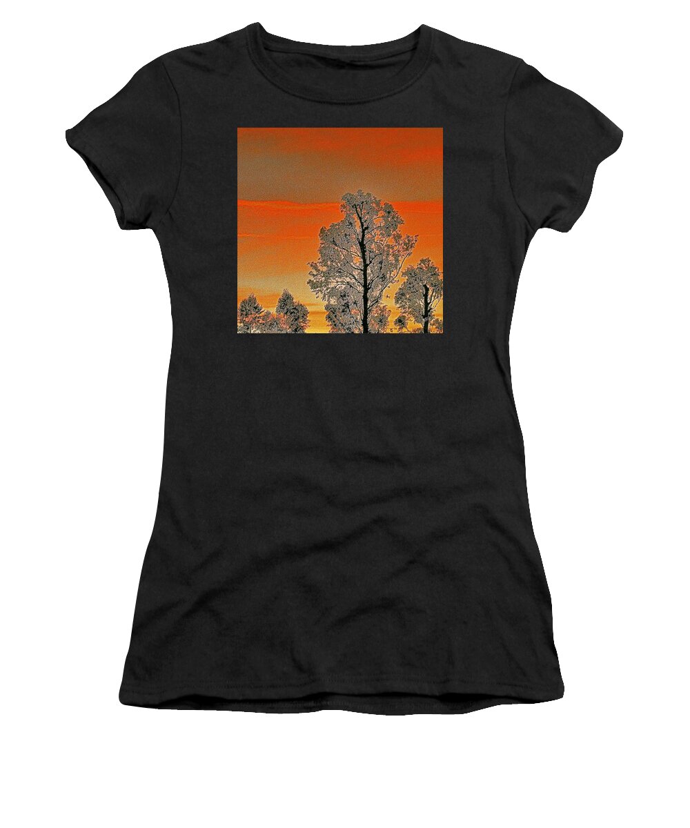 Tree Top Women's T-Shirt featuring the photograph Red Sunset With Trees by Ben and Raisa Gertsberg